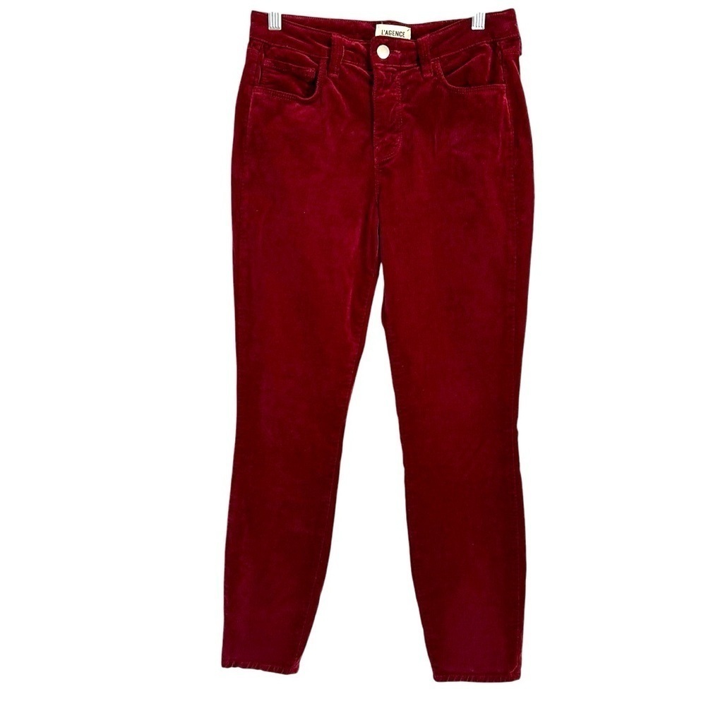 L’AGENCE Margot Burgundy Velvet High Rise Skinny Ankle Jeans Sz 25